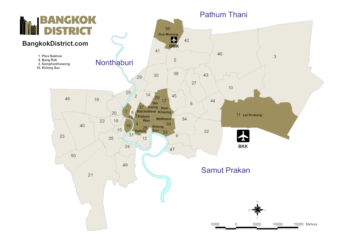 Map of Best Districts to Stay in Bangkok
